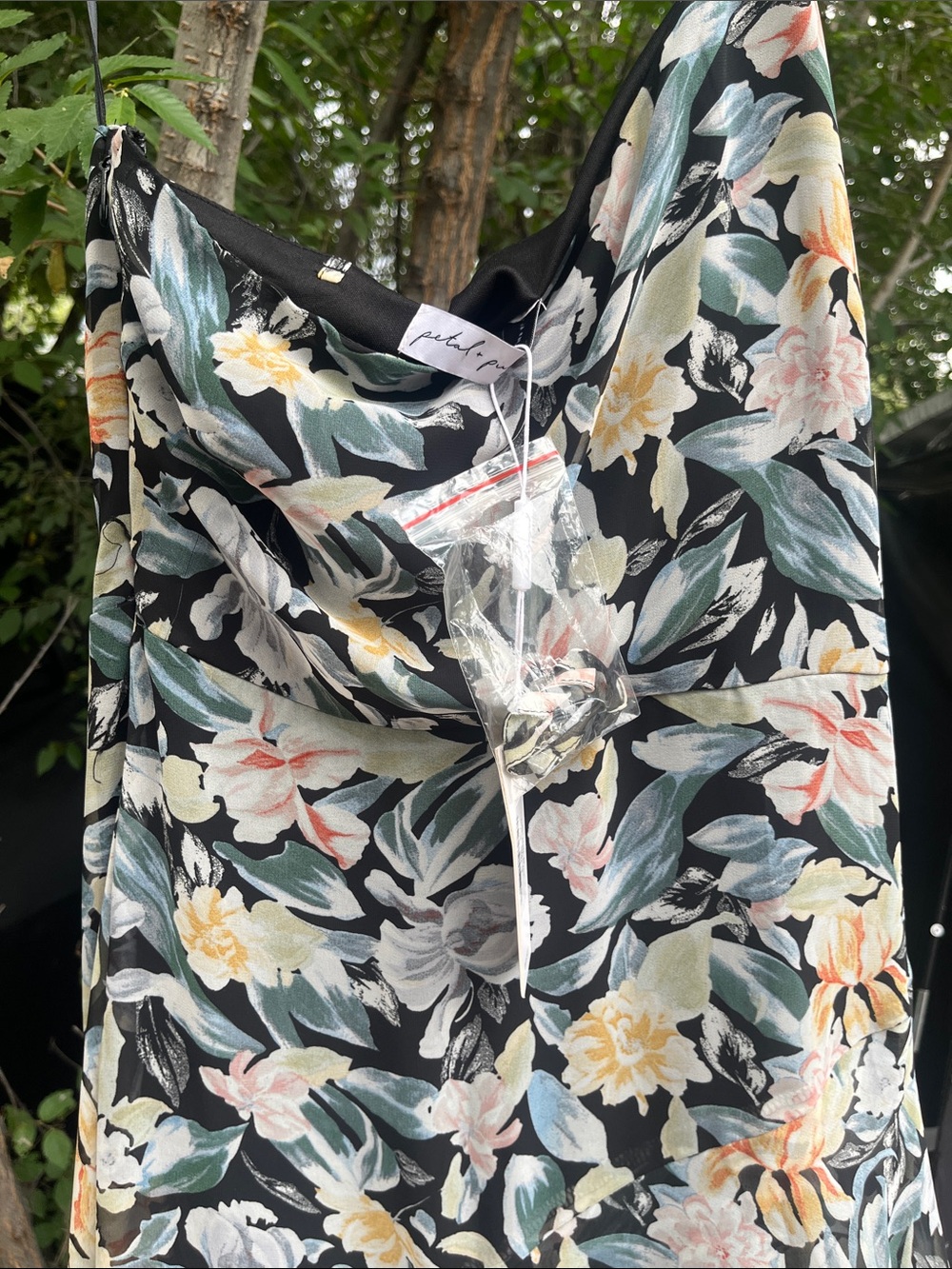 Petal & Pup Black Strapless Floral Tiered Slip Dress with Pastel Blooms - Picture 5 of 9